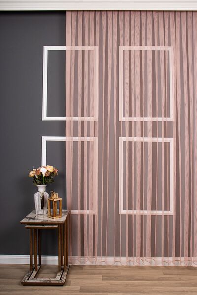 elision home Modern Pattern Knitted Plain Tulle Curtain, 350x270, Tight Pleat, 1/3