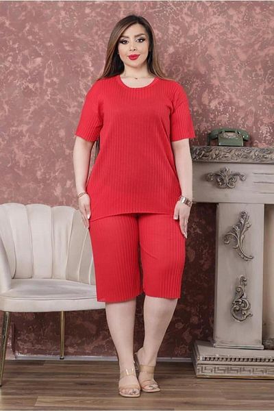 Freeista Red Plus Size Capri Pajama Set