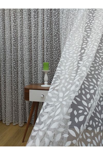 elision home Leaf Pattern French Lace Tulle Curtain, 550x250, Regular Pleat, 1/2.5