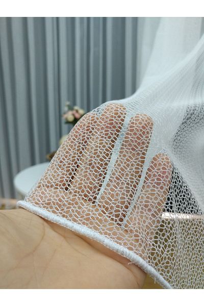 elision home Custom Knitted Textured Mesh Tulle Curtain, 300x260, Sparse Pleat, 1/2