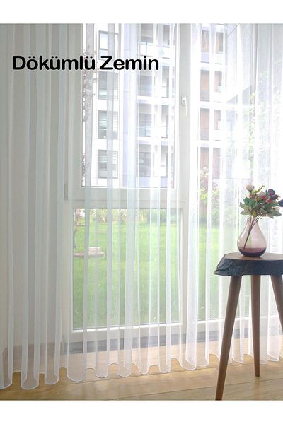 elision home Hayal Curtain Natural Floor Plain Tulle Curtain - Ecru Color, 300x250, Thin Pleat, 1/3