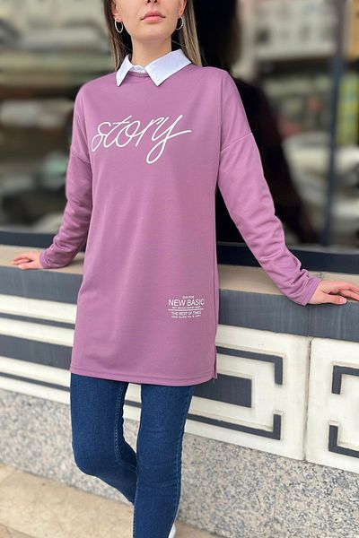 TOFİSA Lilac Women's Tunic - Plain Crew Neck - 11414