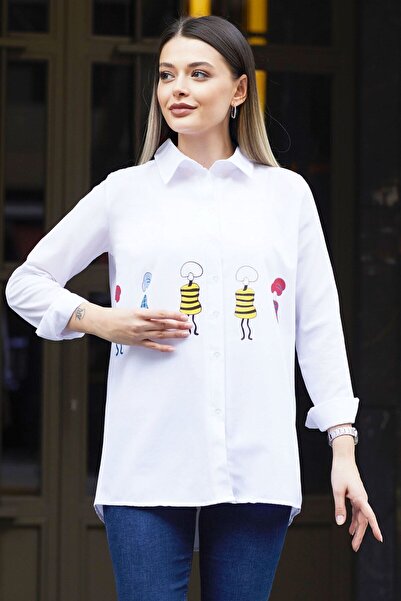 TOFİSA Yellow Plain Shirt Collar Women's Shirt - 11444