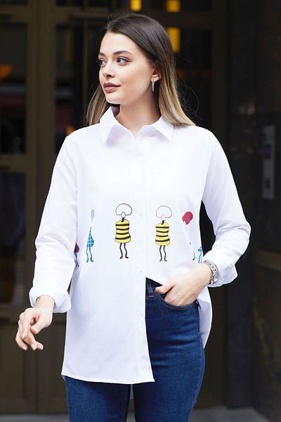 TOFİSA Yellow Plain Shirt Collar Women's Shirt - 11444
