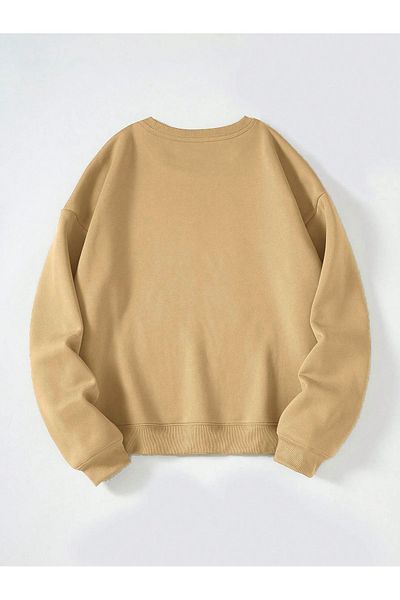 Ginevra Γυναικείο μπεζ Oversize Crew Neck Basic απλό φούτερ