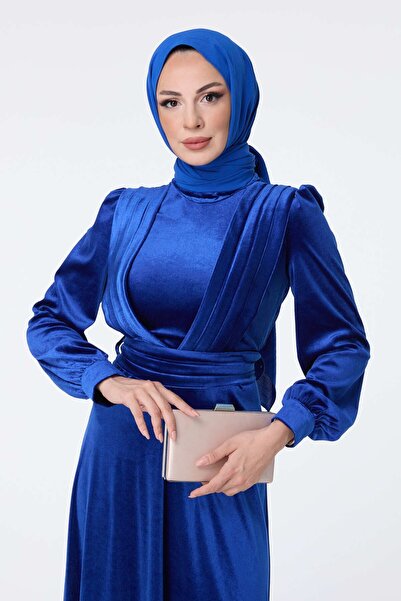 TOFİSA Жіноча синя вечірня сукня з прямим суддівським коміром 23428