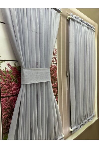 elision home Lila Kelebek Briz Çubuklu Perde, Mutfak Kapı Pencere içi Tül Perde ( Çubuklar Dahil )