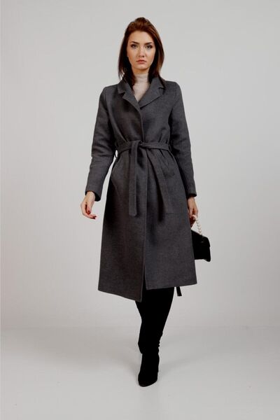 hanımefendi Beli Kemerli Cepli Astarlı Kruvaze Kaban