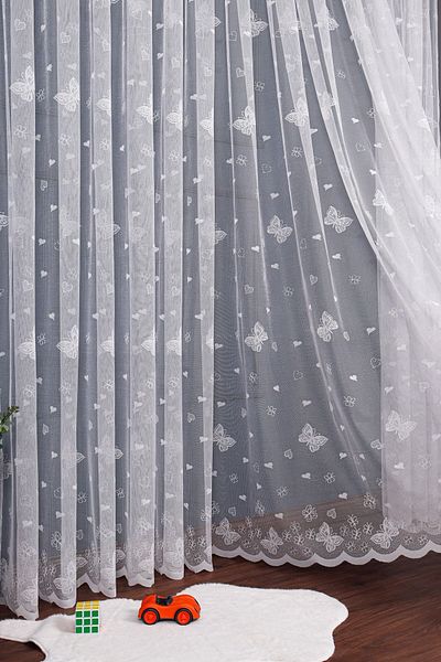 elision home Butterfly Patterned Children's Room Tulle Curtain, 300x250cm, 1/2 Sparse Pleat, Elıon02501