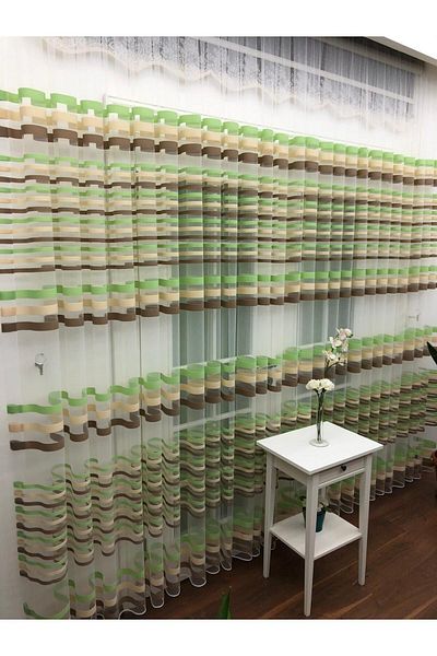 elision home Transverse Striped Banded Sports Tulle Curtain, 350x260, Tight Pleat, 1/3