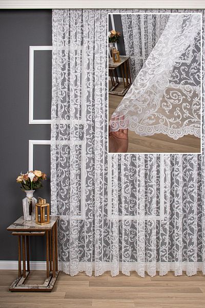 elision home Shawl Pattern Knitted Plain Tulle Curtain, 300x250, Tight Pleat, 1/3