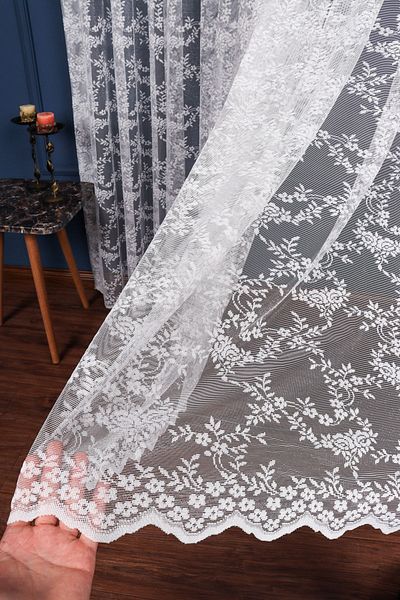 elision home Flower Patterned Knitted Tulle Curtain, 200x250cm, 1/2 Sparse Pleat, Elısıon04401