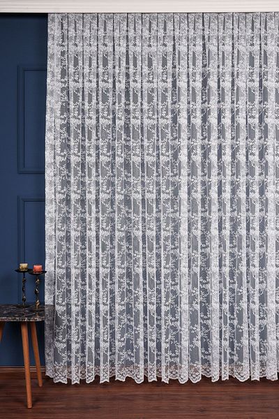 elision home Flower Patterned Knitted Tulle Curtain, 200x250cm, 1/2 Sparse Pleat, Elısıon04401
