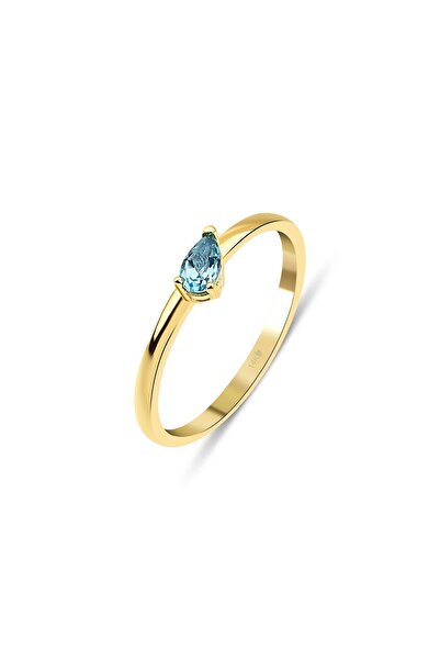 DesignbyKairos 14 Ayar Altın Pear Shape Sideways Blue Topaz Yüzük