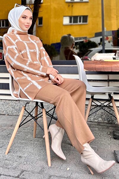 TOFİSA Σετ γυναικείο τουνίκ και παντελόνι Mink Knitwear - Medium Cut 21831