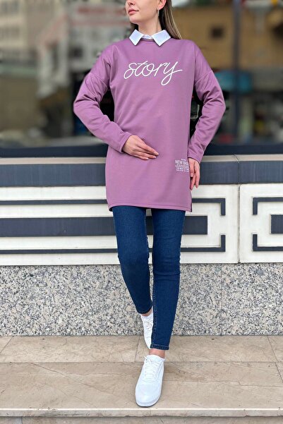 TOFİSA Lilac Women's Tunic - Plain Crew Neck - 11414