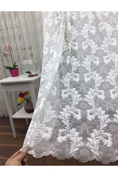elision home Flush Knitted Lace Tulle Curtain, 400x250, Sparse Pleat, 1/2