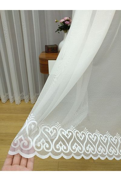 elision home Skirt End Patterned Kdk Lace Tulle Curtain, 350x270, Sparse Pleat, 1/2