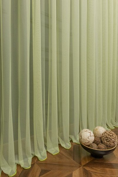 elision home Plain Tulle Curtain Grek Pistachio Green, 500x260, Sparse Pleat, 1/2