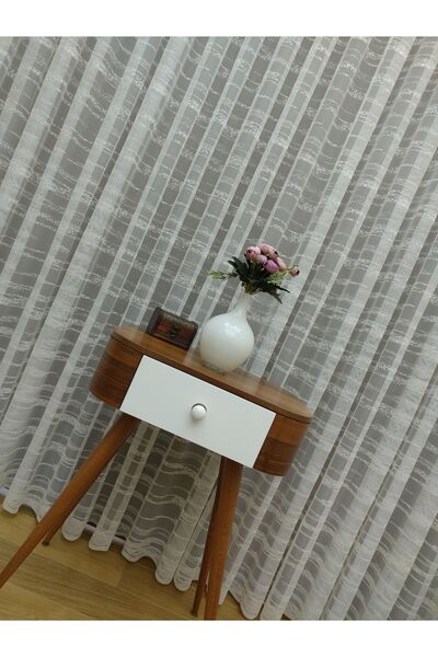 elision home Transverse Striped Skirt End Patterned Tulle Curtain, 350x250, Sparse Pleat, 1/2