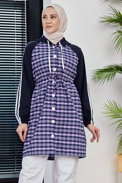 TOFİSA Lilac Hooded Collar Women's Tunic - Plain Hooded - 3861