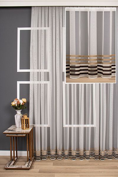 elision home Grek Floor Skirt End Striped Tulle Curtain, 550x250, Normal Pleat, 1/2.5