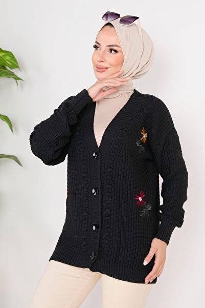 TOFİSA Dámský svetr z černého úpletu - límec s obyčejnou bundou - 23088