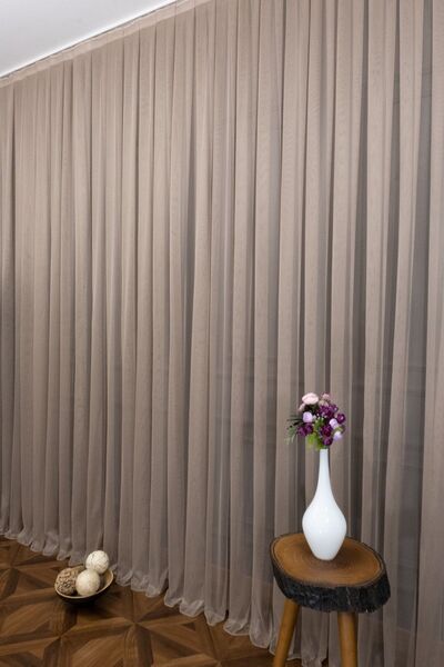 elision home Plain Mink Tulle Curtain, 550x270, Sparse Pleat, 1/2