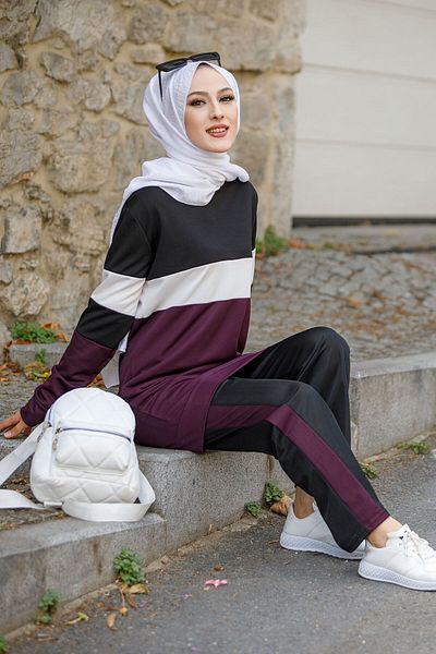 TOFİSA Purple Tunic Trousers - Straight Crew Neck Women - 13008