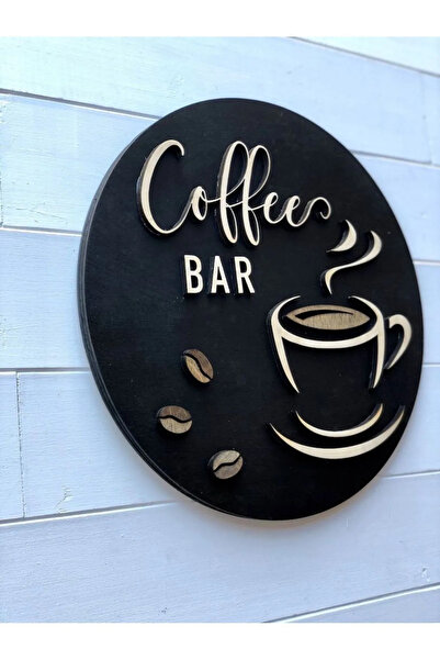 Defne Sepeti 40 x 40  Siyah Ahşap Coffee Bar Duvar Süsü Yazısı Mutfak Cafe Iç...