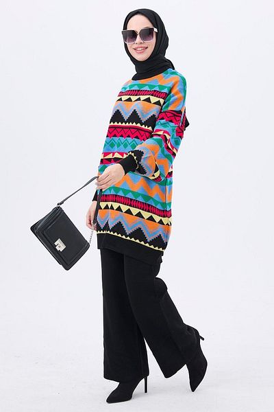 TOFİSA Black Knitwear Tunic and Trousers Set - Plain Medium Women - 21834