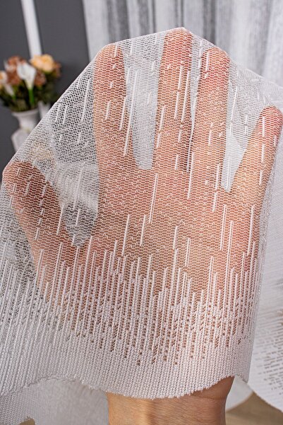 elision home Modern Slub Pattern Knitted Plain Tulle Curtain, 600x270, Sparse Pleat, 1/2