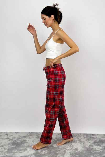 Betimoda Women's Cotton Plaid Patterned Pajama Bottoms Sweatpants Red Blue with Ribbon