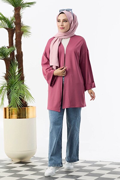 TOFİSA Pink Plain Medium Women's Cardigan - 11000
