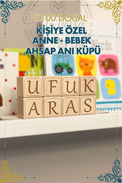 Ma'Vessa İsme Özel Anne Bebek Ahşap Anı Küpü - Kişiye Özel Ev Çocuk Odası Dek...