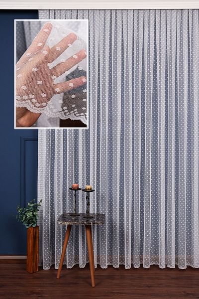 elision home Polka Dot Patterned Knitted Tulle Curtain (1/2 Sparse Pleat) High Gramage