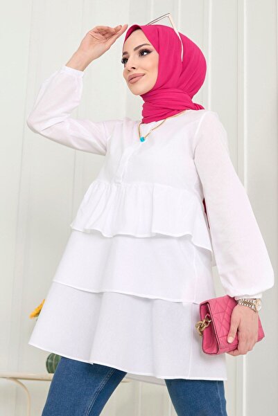 TOFİSA White Plain Judge Collar Women's Tunic - 11468