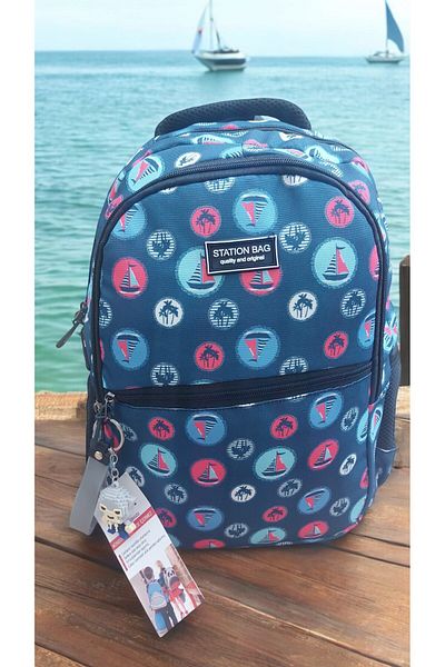 GENC DIJITAL BASKI Sea Pattern Sailing Școala Primară și Cutie de Prânz - Mascota Breloc Cadou