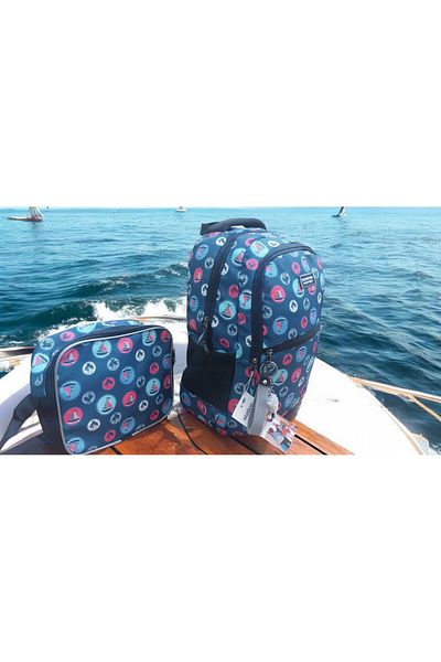 GENC DIJITAL BASKI Sea Pattern Sailing Școala Primară și Cutie de Prânz - Mascota Breloc Cadou