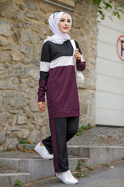TOFİSA Purple Tunic Trousers - Straight Crew Neck Women - 13008