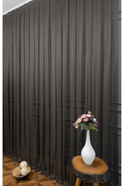 elision home Brown Grek Tulle Curtain 350x250cm Sparse Pleat 1/2