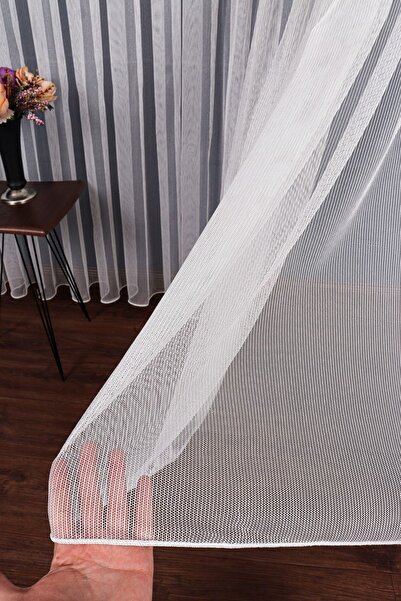 elision home Keten Görünümlü Etek Kurşunlu Dökümlü Tül Perde 350x250cm 1/3 Sı...