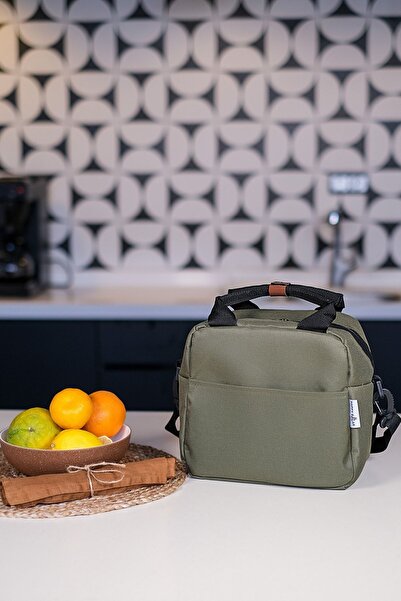 Happy Bear Khaki Green Heat Insulated Waterproof Thermal Bag Food Carrying Lunch Bag with Hanger
