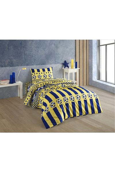 Çeyiz Diyarı Σετ παπλωματοθήκη μονό κίτρινο Navy Blue - Μοτίβο βεντάλια