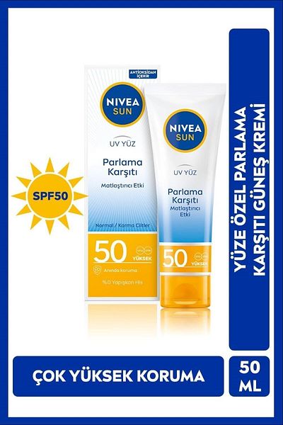 NIVEA SPF50 Anti-Shine - Sunscreen Face Cream 50ml, Mattifying Effect