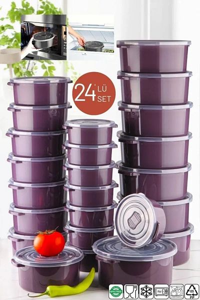 Open Home Concept 24-Piece Round Plum Storage Kit - Can Be Used in Microwave and Freezer