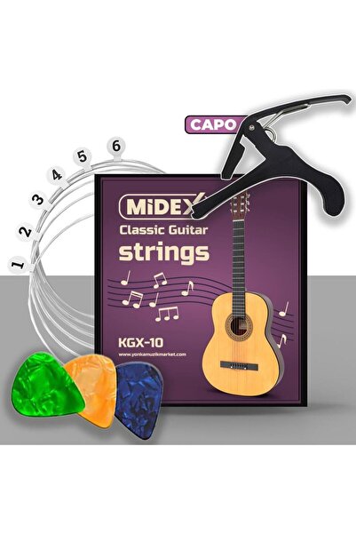 Lastvoice Midex Kgx-10c Classical Guitar String and Plectrums Set - Capo (CAPO) Included