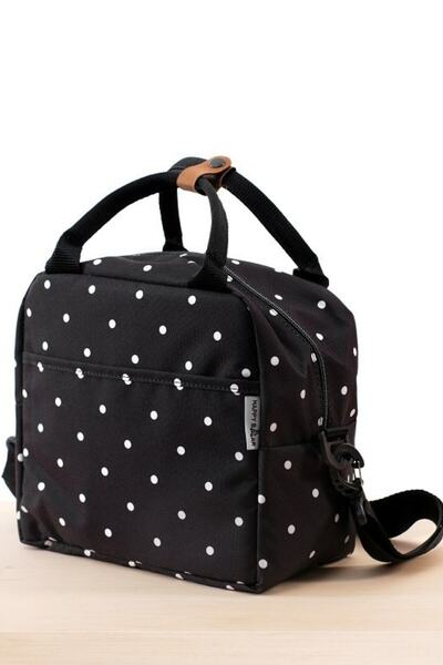 Happy Bear Termal Çanta Yemek Taşıma Beslenme Çantası Isı Yalıtımlı Su Geçirmez Siyah Puantiye Desenli