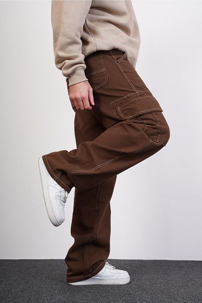 XPUPPETWEAR Brown Cargo Baggy Trousers with Double Pocket Detail