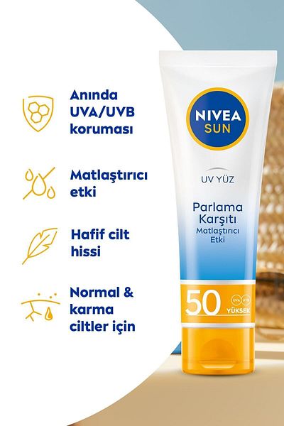 NIVEA SPF50 Anti-Shine - Sunscreen Face Cream 50ml, Mattifying Effect